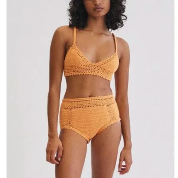 NEW Free People She Made Me Essential High-Waisted Crochet Bikini Bottoms , M - Picture 3 of 14